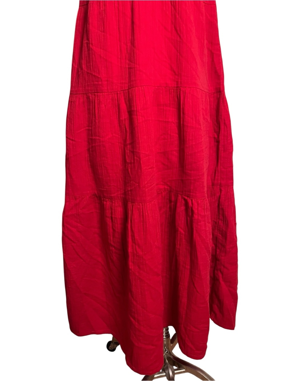 Quince Vibrant Red V-Neck Tiered Maxi Dress - Picture 3 of 9
